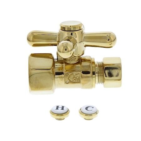 Jones Stephens 1/2in FIP x 3/8in OD Comp Quarter-Turn Straight Supply Stop Valve with Cross Handle, Polished Brass S4302PB